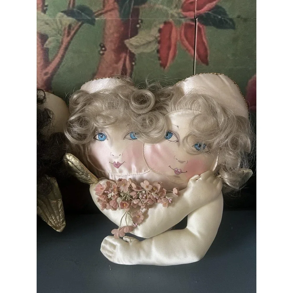 Jan Feenstra Plush Satin Pillow Dolls Hand Painted Whimsical Angels Celestial